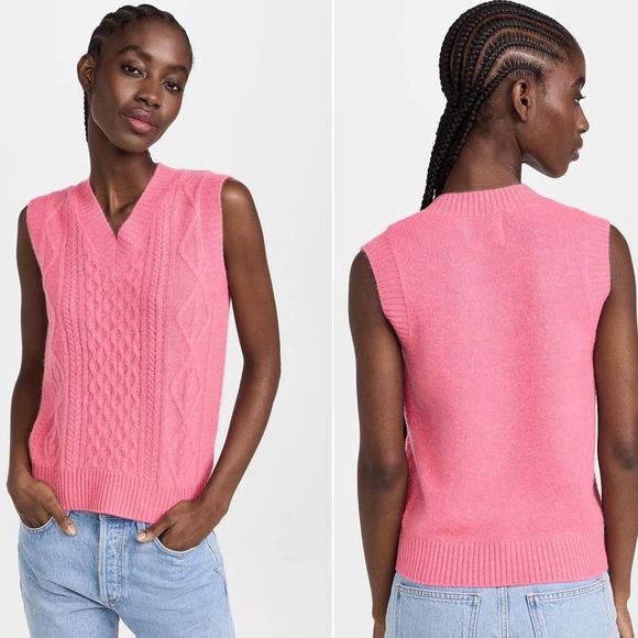 Jumper1234 Aran Cable Knit Barbie Pink Cashmere Sweater Vest S NWT $268 - Picture 3 of 12